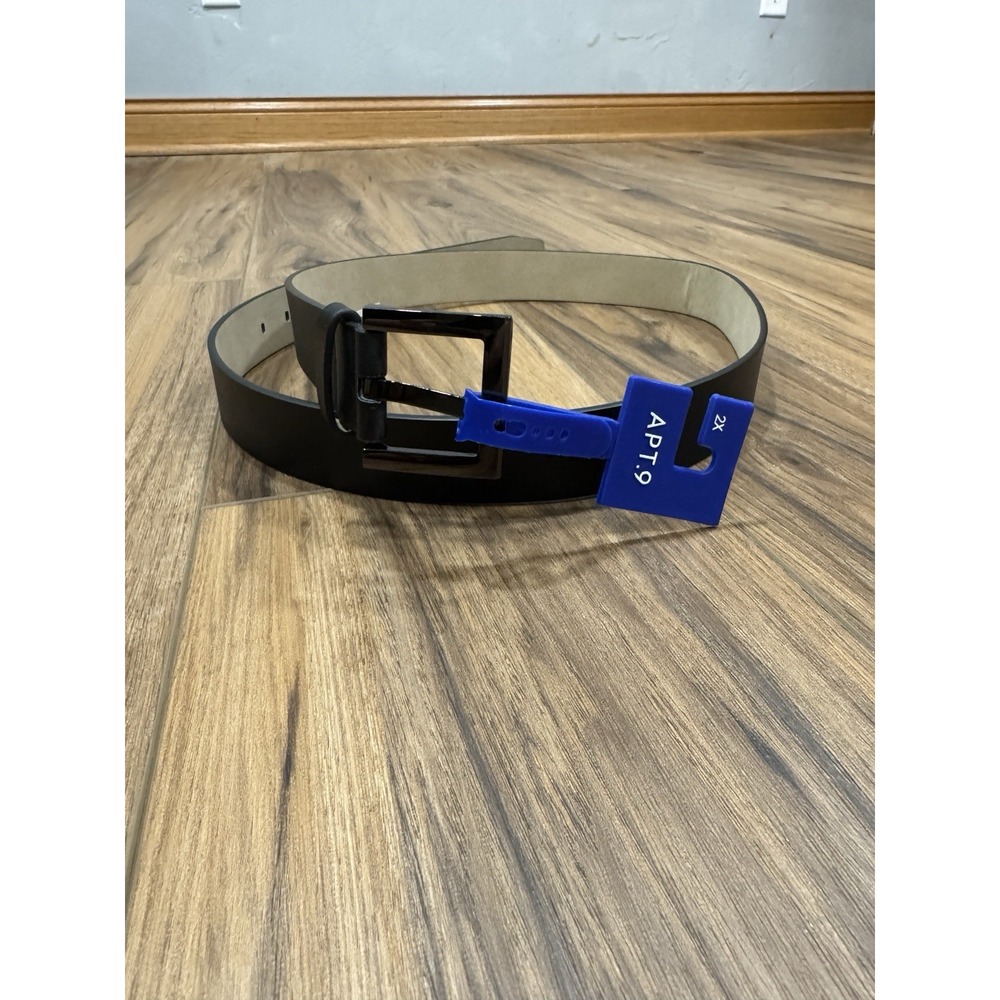 Apt. 9 Black Faux Leather Belt Size 2X Silver Square Buckle NWT Plus Size NWT